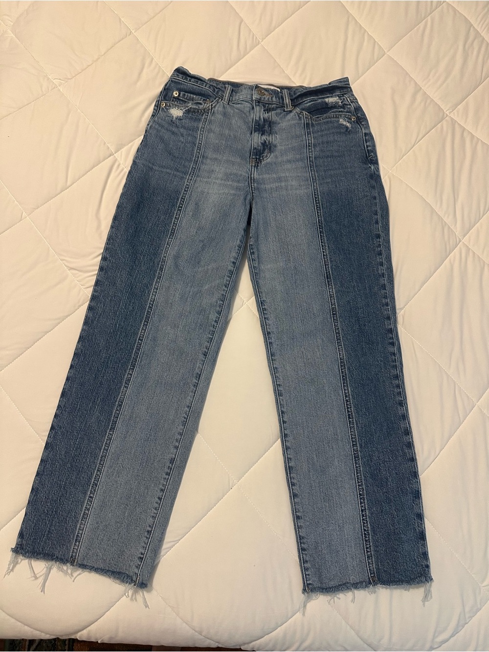 Two-Tone Blue Crop Straight Jeans - Women's